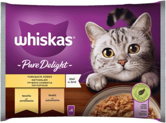 Whiskas Pure Delight Nassfutter für Erwachsene Katzen in Beutel mit Geflügel 4x85gr