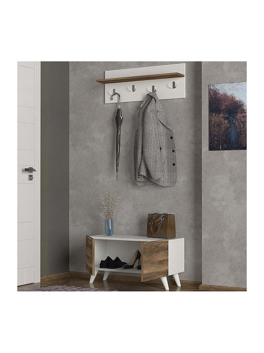 Lores Mobilier de Intrare cu Cuier & Dulap pentru Pantofi Alb / Nuc 80x31.3x41.5buc