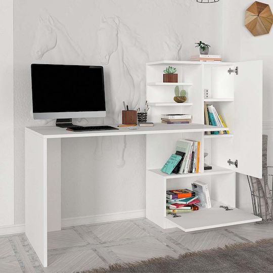 Schreibtisch Merino mit Bücherregal 149.5x61.8x120cm Weiß Schreibtisch Merino mit Bücherregal 149.5x61.8x120cm Weiß