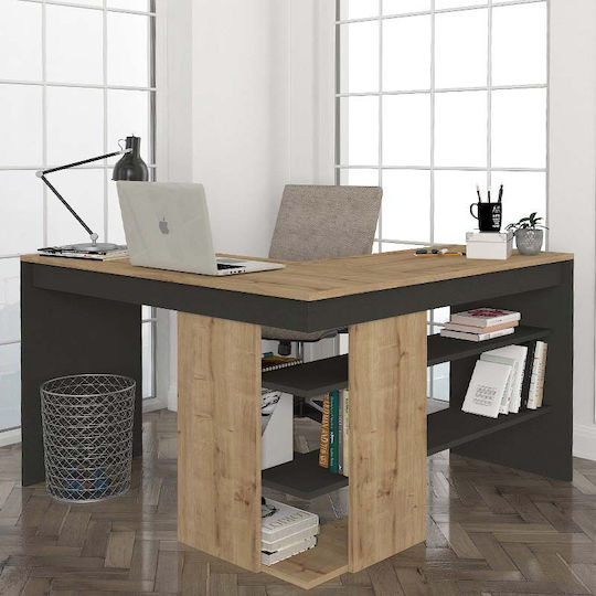 Ъглово Бюро Stylo С Библиотека 120x120x73.8см Сапфир / Антрацит