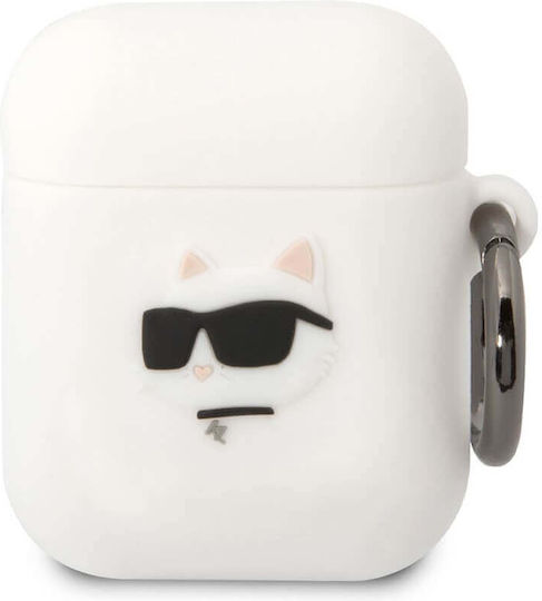 Karl Lagerfeld Choupette Head 3D Case Silicone with Hook in White color for Apple AirPods 1 / AirPods 2