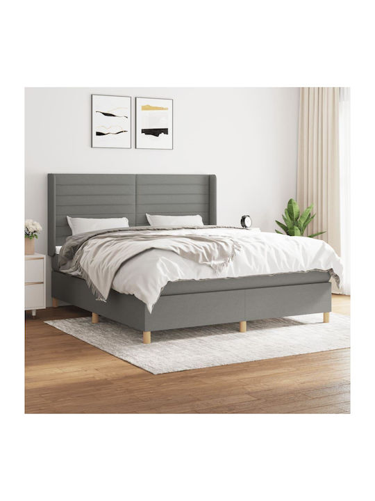 Bed Queen Upholstered with Fabric Dark Gray wit...