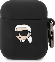 Karl Lagerfeld Karl Head 3D Case Silicone with Hook in Black color for Apple AirPods 1 / AirPods 2