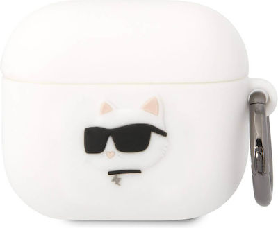 Karl Lagerfeld Choupette Head 3D Silicone Case with Keychain White for Apple AirPods 3