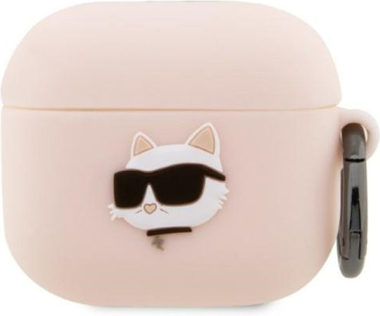 Karl Lagerfeld Choupette Head 3D Silicone Case with Keychain Pink for Apple AirPods 3