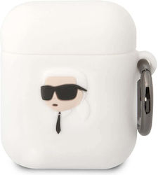 Karl Lagerfeld Karl Head 3D Θήκη Σιλικόνης με Γάντζο σε Λευκό χρώμα για Apple AirPods