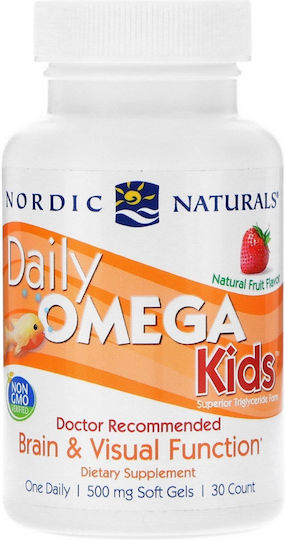 Nordic Naturals Daily Omega Kids Ιχθυέλαιο Κατάλληλο για Παιδιά 500mg 30 μασώμενες ταμπλέτες με γεύση Φράουλα