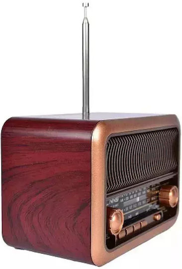 NNS NS-3315BT Retro Tabletop Radio Battery with Bluetooth and USB Red