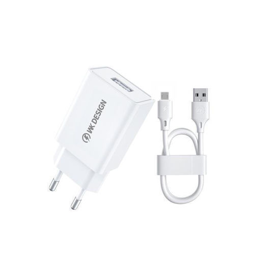 WK Încărcător cu Port USB-A și Cablu Lightning 10W Albς (WP-U118 Combo)