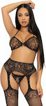 Leg Avenue 3-Piece Set Bra, String & Stocking Black