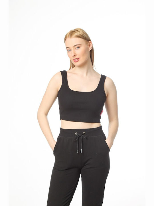 Paco & Co Damen Sommer Crop Top Ärmellos Schwarz