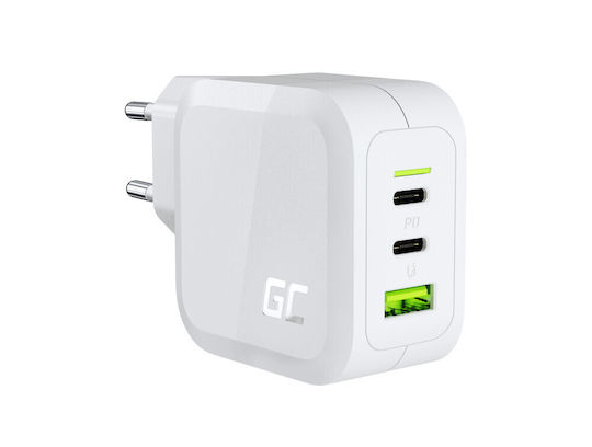 Green Cell GaN Wireless Charger with USB-A Port and 2 USB-C Output Ports 65W Power Delivery / Quick Charge 3.0 White