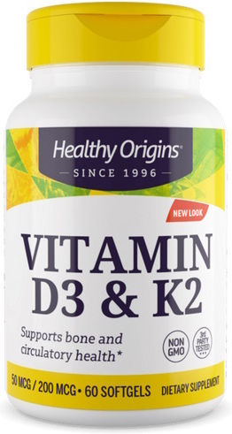 Healthy Origins Vitamin D3 & K2 Βιταμίνη για Ενίσχυση του Ανοσοποιητικού & την Υγεία των Οστών 60 μαλακές κάψουλες