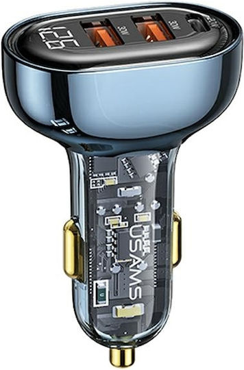 Usams Φορτιστής Αυτοκινήτου US-CC159 80W Γρήγορης Φόρτισης με Θύρες: 2xUSB 1xType-C Μπλε