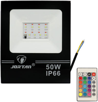 Jortan Στεγανός Προβολέας LED 50W RGB με Τηλεχειριστήριο IP66