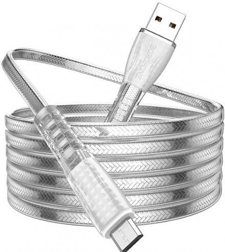 Borofone BU31 Clear Shadow Jelly 1m Stainless USB 2.0 to micro USB Cable Silver (40595)