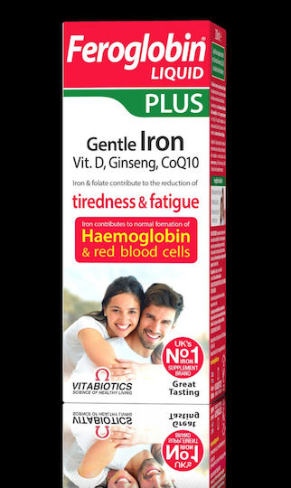 Vitabiotics Feroglobin® Liquid Plus cu Vitamina C Gentle Iron Vit D Ginseng CoQ10 Energy