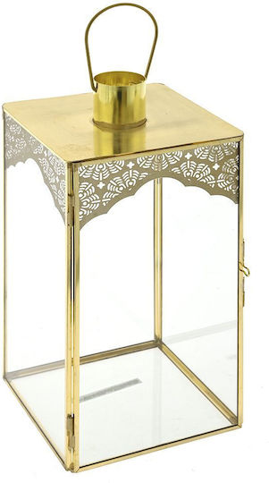 Iliadis Tabletop Glass Lantern Gold 11x11x23cm