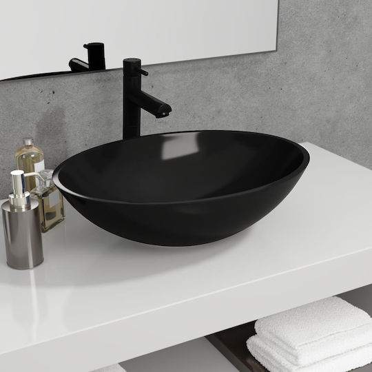 vidaXL Countertop Sink Glass 50x37x14cm Black