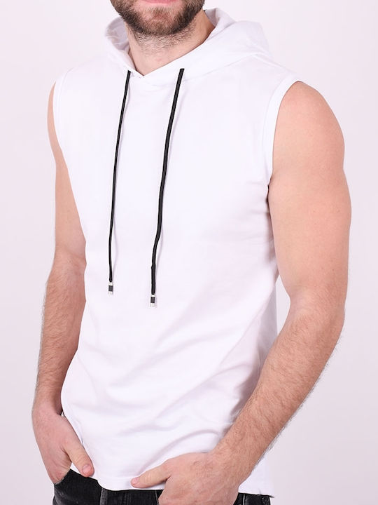 Sleeveless t-shirt with hood White