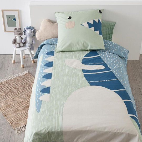 Atmosphera Dinosaur Set Kids Duvet Cover Single with Pillowcase Cotton Green 140x200cm