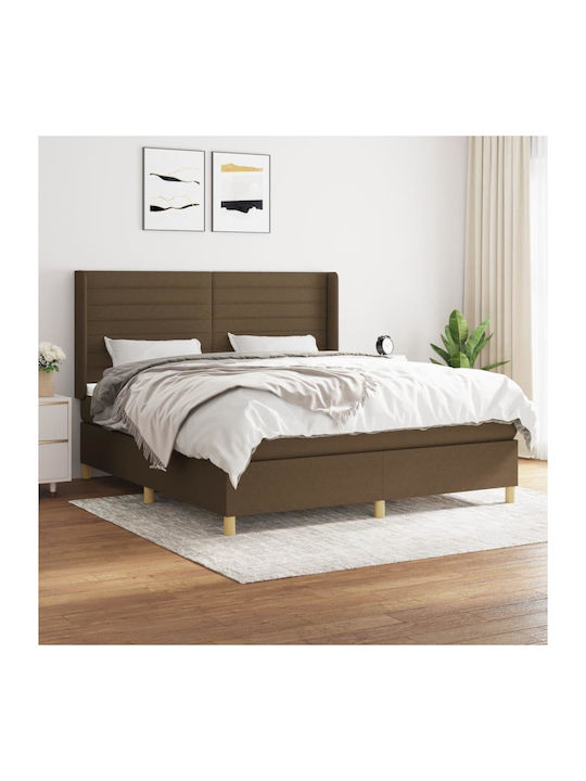 Bed Queen Upholstered with Fabric Dark Brown wi...