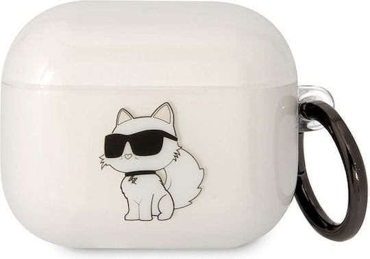 Karl Lagerfeld Choupette Θήκη Σιλικόνης με Γάντζο σε Λευκό χρώμα για Apple AirPods 3