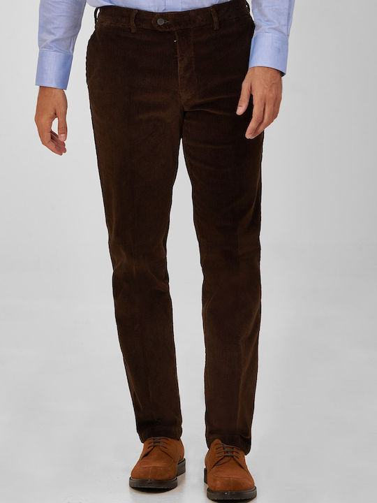 Modern Fit Kaiserhoff Dark Brown Solid Color Business Trousers