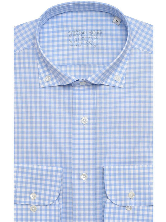 Kαρό button down πουκάμισο modern fit Kaiserhoff Θαλασσί ΒΑΜΒΑΚΙ BUTTON - DOWN ΚΑΡΟ ALL DAY,CASUAL,BUSINESS