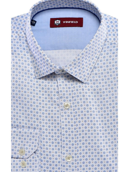 Σιέλ Retro Printed Πουκάμισο Modern Fit Winfield Σιέλ Ριγέ COTTON TWO-PLY SEMI REX PRINTED BUSINESS