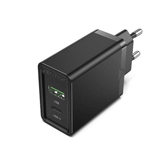 Vention Φορτιστής Χωρίς Καλώδιο με Θύρα USB-A και Θύρα USB-C 20W Power Delivery / Quick Charge 3.0 Μαύρος (FBBB0-EU)