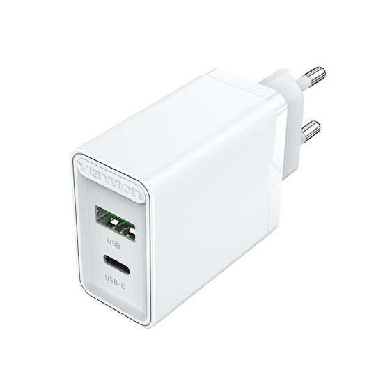 Vention Φορτιστής Χωρίς Καλώδιο με Θύρα USB-A και Θύρα USB-C 20W Power Delivery / Quick Charge 3.0 Λευκός (FBBW0-EU)