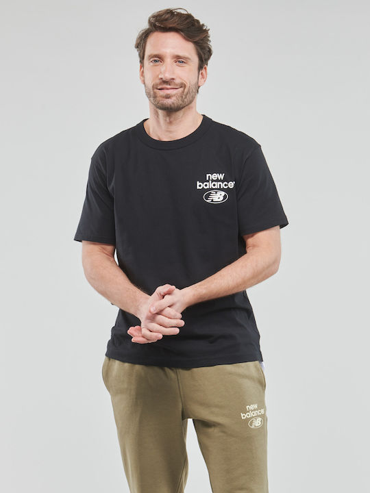 New Balance Essentials Logo Ανδρικό T-shirt Μαύρο με Στάμπα