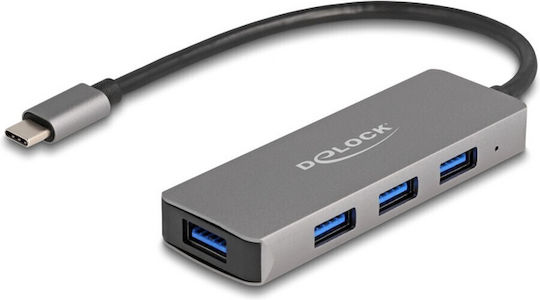 DeLock USB-Hub 4 Anschlüsse USB 3.2 mit USB-C Verbindung Grau