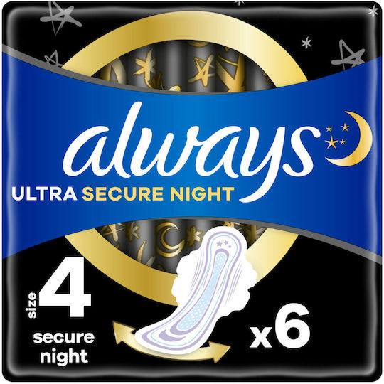 Always Ultra Secure Night Absorbante cu aripi Noapte Mărime 4 6buc