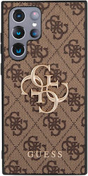 Guess 4G Metal Logo Umschlag Rückseite Synthetisches Leder / Kunststoff Braun (Galaxy S23 Ultra) GUHCS23L4GMGBR