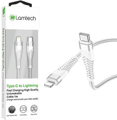 Lamtech Braided USB-C to Lightning Cable Λευκό 1m (LAM112754)