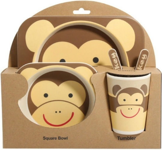Beboulino Σετ Φαγητού Monkey από Bamboo Καφέ 3τμχ