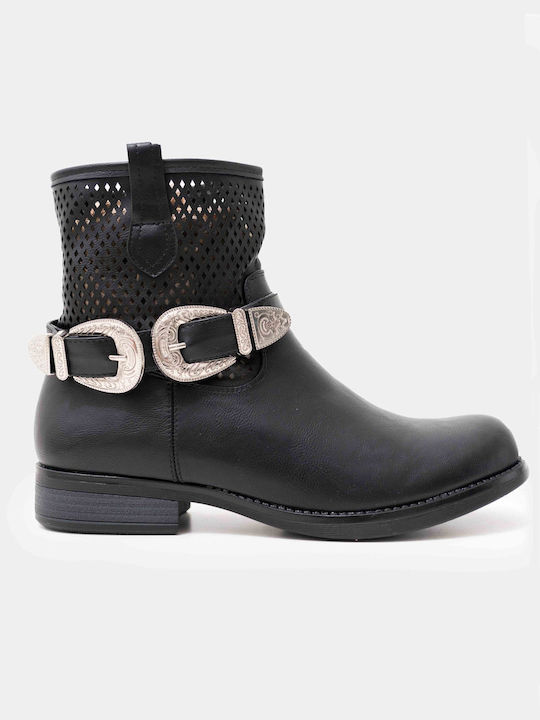 Women's Black Boots with Metallic Buckle