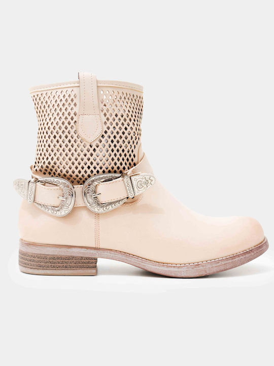 Women's Beige Boots with Metallic Buckle