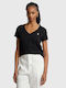 Ralph Lauren Damen Sport T-Shirt mit V-Ausschnitt Schwarz