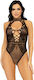Leg Avenue Keyhole Bodysuit One Size Sexy Κορμάκι Net & Lace Keyhole Bodysuit Μαύρο