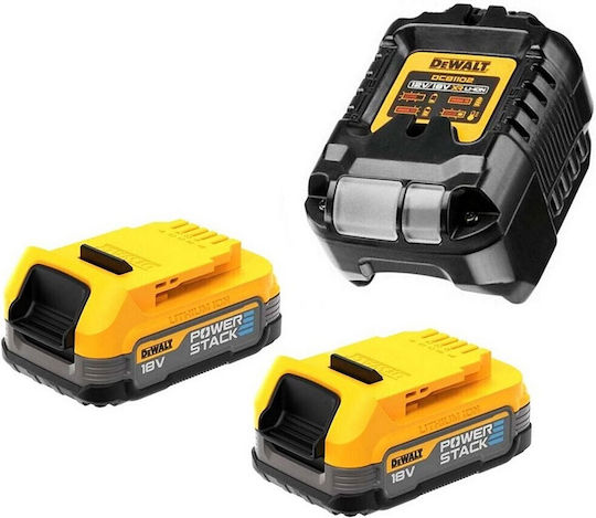 DEWALT Σετ 2 Μπαταριών Εργαλείου Λιθίου 18V Χωρητικότητας 2Ah με Φορτιστή Powerstack