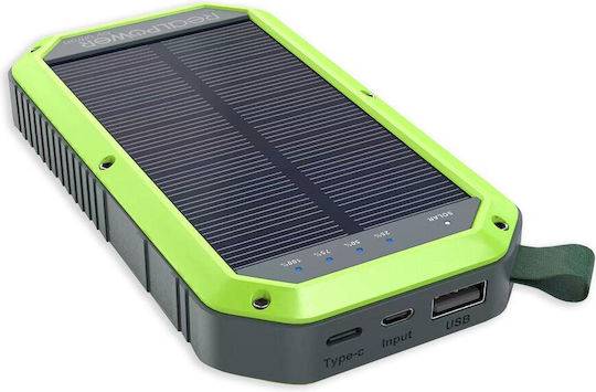 RealPower PB-10000 Solar Ηλιακό Power Bank 10000mAh με Θύρα USB-A και Θύρα USB-C Μαύρο