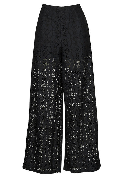 Desigual Newcastle Γυναικεία Ψηλόμεση Υφασμάτινη Παντελόνα με Λάστιχο σε Μαύρο Χρώμα