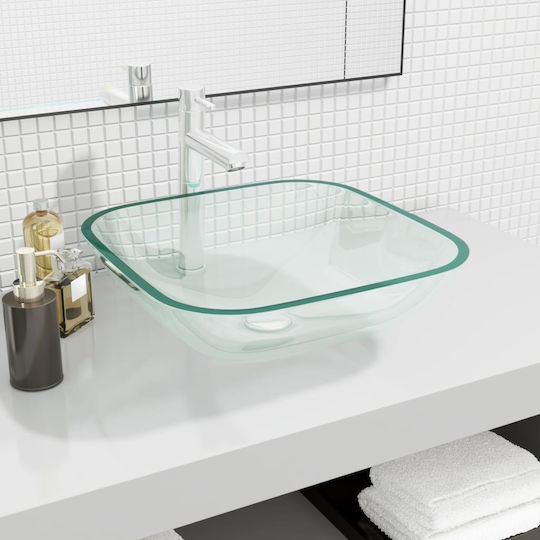 vidaXL Countertop Sink Glass 42x42x14cm Transparent