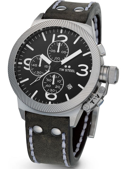 TW Steel Ceas Barbati 45mm Cronograf Baterie cu Curea din Piele Gri
