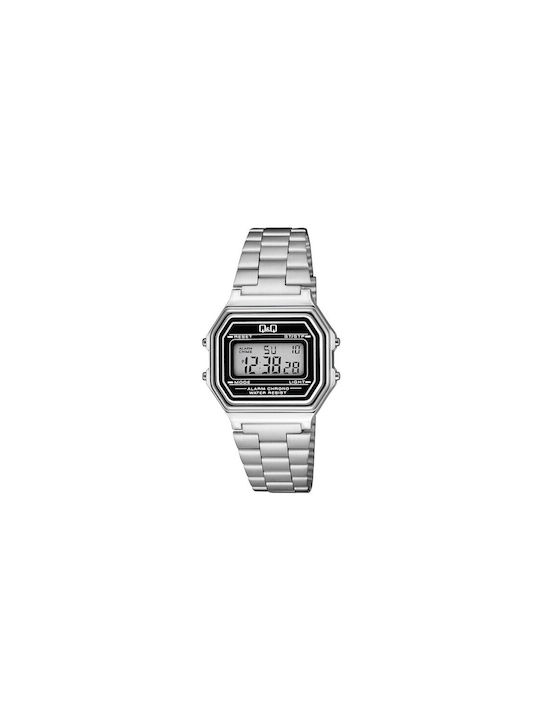 Q&Q Digital Watch Battery with Silver Metal Bracelet