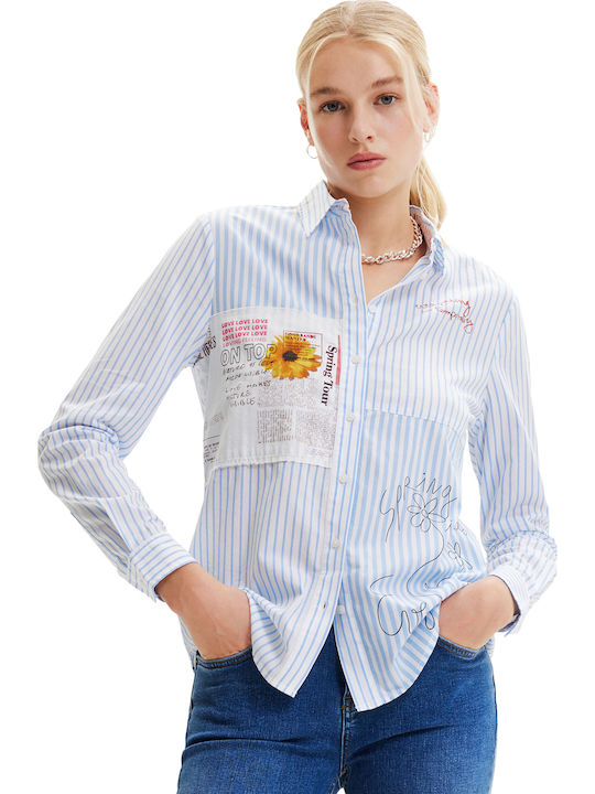 Women's Striped Long Sleeve Shirt Light Blue