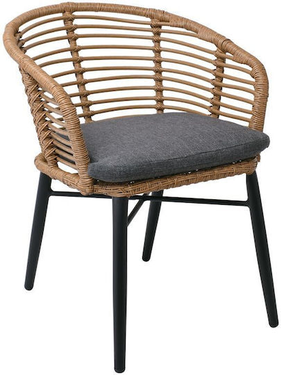Scaun De Exterior Din Lemn Salsa Negru / Natural Cu Pernă E259,1 58x61x74cm